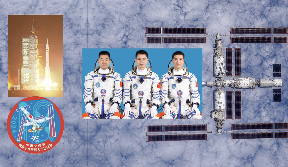 Décollage réussi pour #Shenzhou18 ce 25 avril. Ce septième vol habité vers la station spatiale chinoise transporte Ye Guangfu, Li Cong et Li Guangsu qui prendront la relève de leurs collègues là-haut depuis octobre 2023. cite-espace.com/actualites-spa…