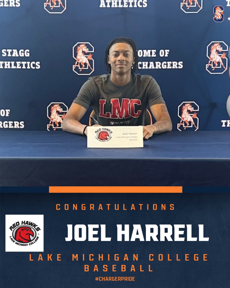 Congrats to Joel Harrell on signing with Lake Michigan College for Baseball! #chargerpride @StaggBaseball @StaggHighSchool