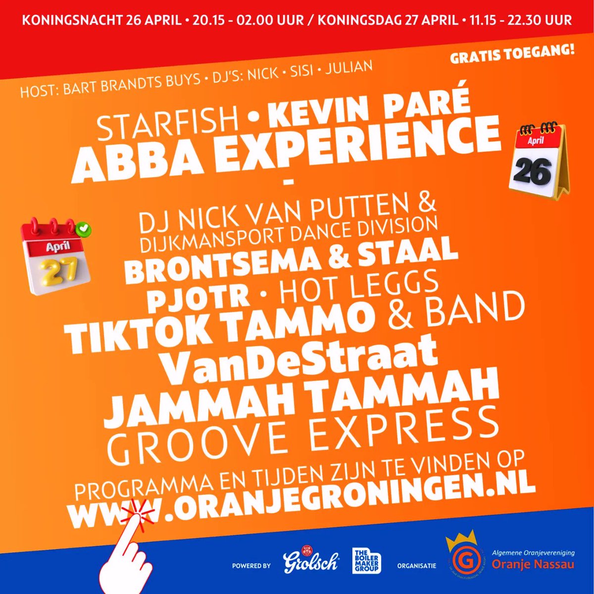 VanDeStraat050's tweet photo. Als je zaterdag na t verticuteern, het mos hebt aangeharkt,
Heb je mooi tijd om te kijkn bij ons om 20 uur op de Vismarkt. #Koningsdag #Groningen https://t.co/3FEaHTelsA