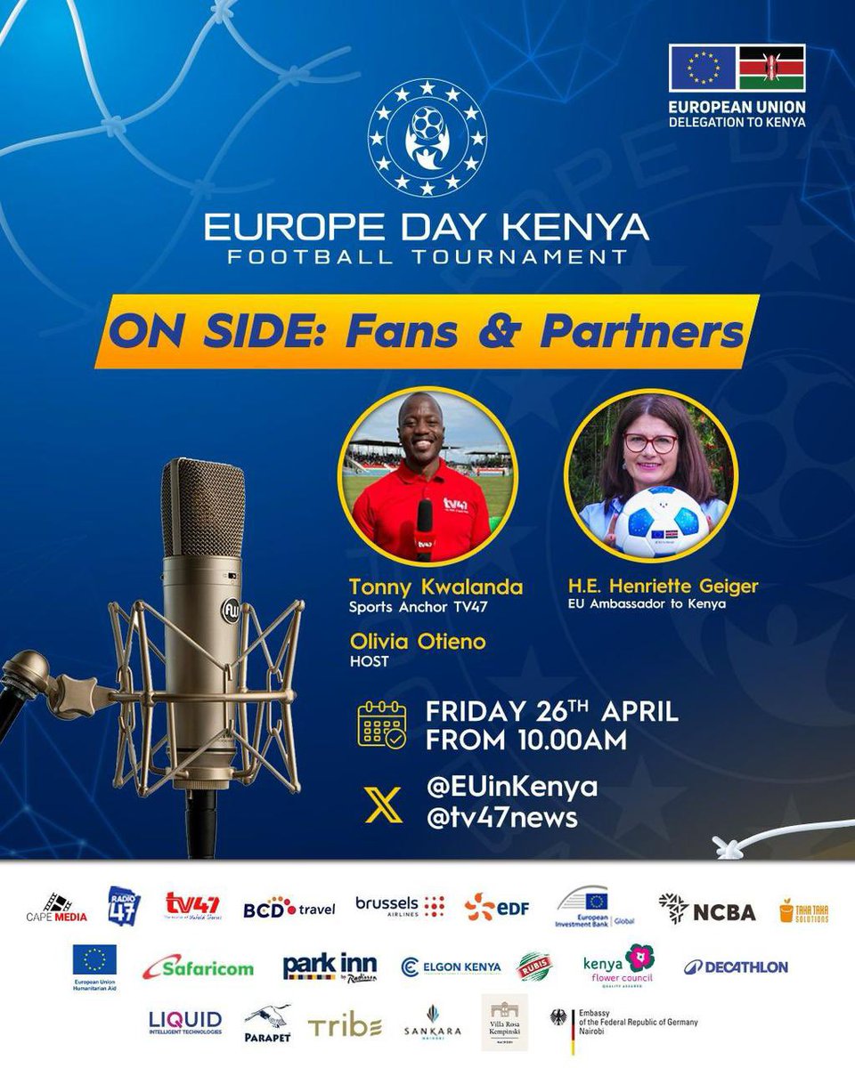 Here’s your chance to WIN original <a href="/LaLigaEN/">LALIGA English</a> GOODIES 🛍️ &amp; other #EuropeDayKenya Football Tournament partner TREATS.

Join our Fans &amp; Partners X-spaces hosted by <a href="/EUinKenya/">European Union In Kenya</a> <a href="/tv47news/">TV47</a> with <a href="/EUAmbKenya/">Henriette Geiger</a> <a href="/KWALANDA/">TONY KWALANDA</a> @OliviaOtieno  10AM Fri 26.04  

#EuDayKe #LaLiga #football #kenya