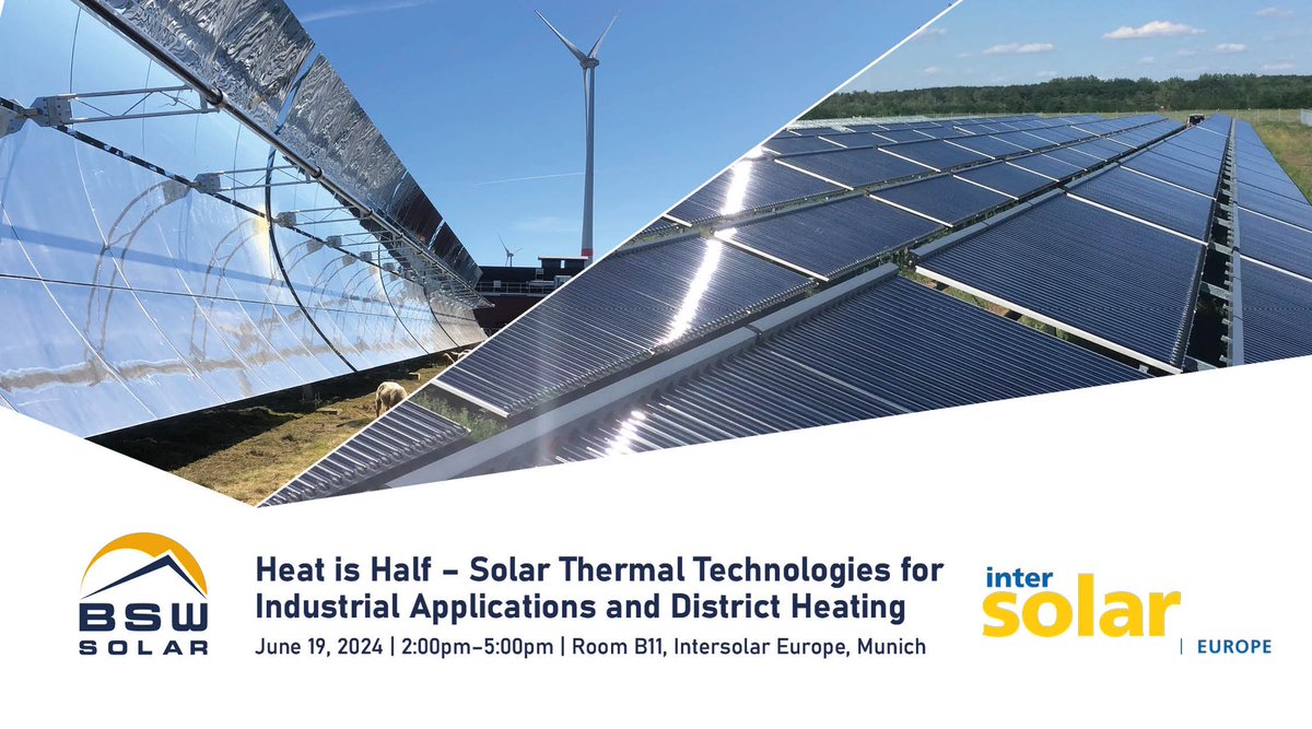 You may reconsider skipping @Intersolar Europe again because it’s only PV 🙄. @BSWSolareV will host a 3-hour session on #SolarThermal to speak to integrators, utilities and the PV audience from around the globe about #SolarProcessHeat and #SolarDistrictHeating. Join us!