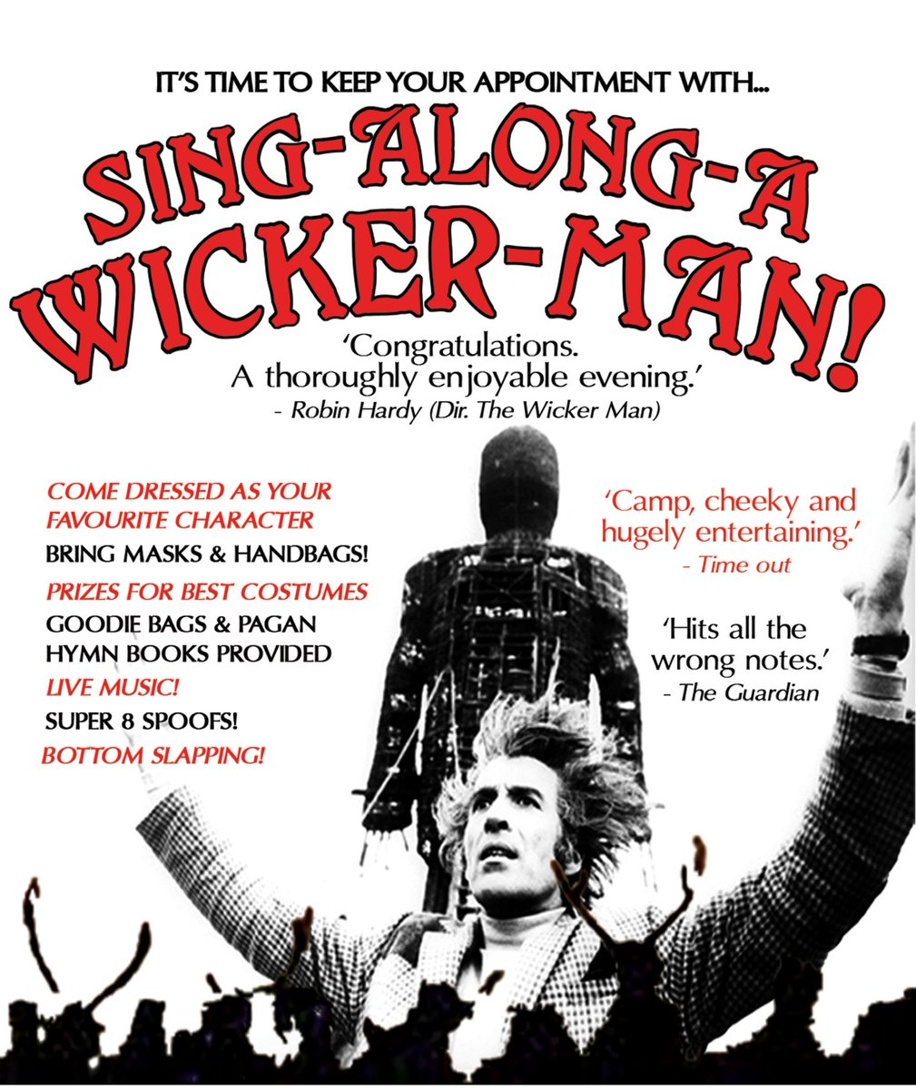 Sing-along-a #TheWickerMan is tonight! Tix: bit.ly/49UrdLF @SussexWhatsOn @bspeigeltent @folkandroots @BOATheatre @WickerManPod @AdaCampe @Wordfest_by_Sea #brittekland #christopherlee #spooky #pagan