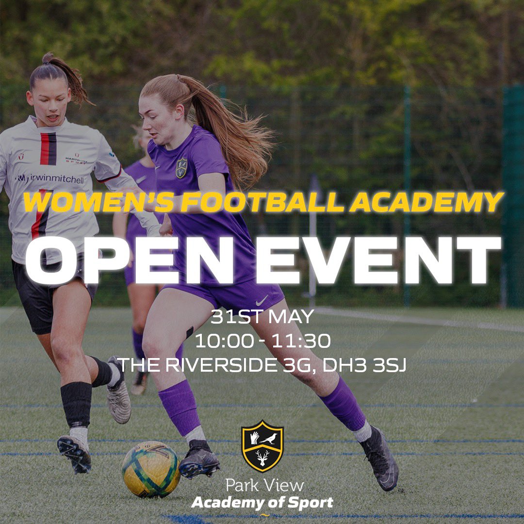 🔥 May Half Term 📆 Friday 31st May ⚽️ Men’s Football Academy & Women’s Football Academy ⏱️See Graphic For Timings 📍The Riverside 3G, DH3 3SJ #Football #OpenEvent