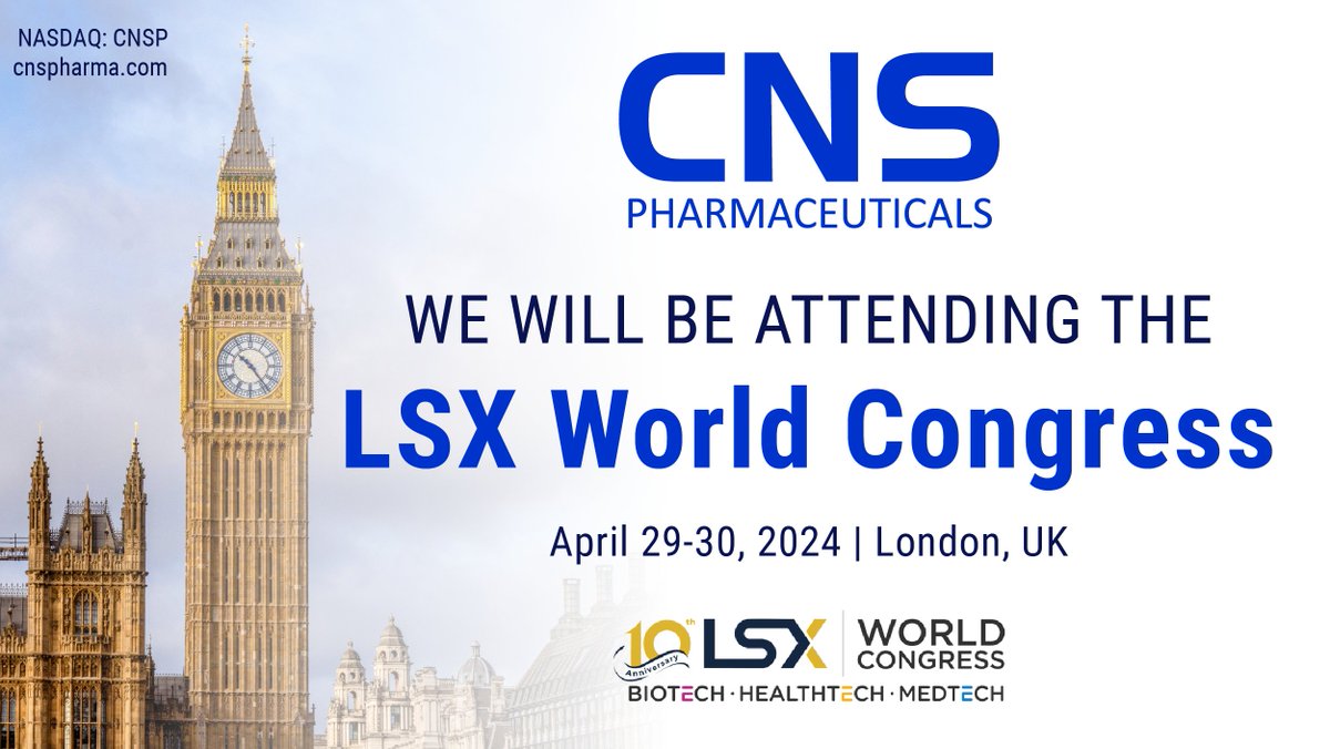 We will be attending the LSX World Congress happening April 29-30 in London! We look forward to a productive time with industry peers. $CNSP #GlioblastomaMultiforme #GBM #Oncology