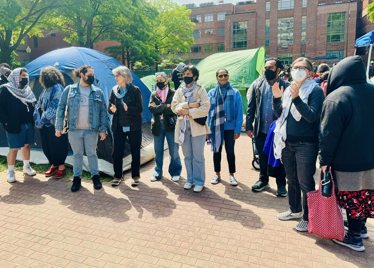 Nice moment. GWU Faculty members come out to support student encampment at George Washington U. These profs know what real education look like #FreePalestine