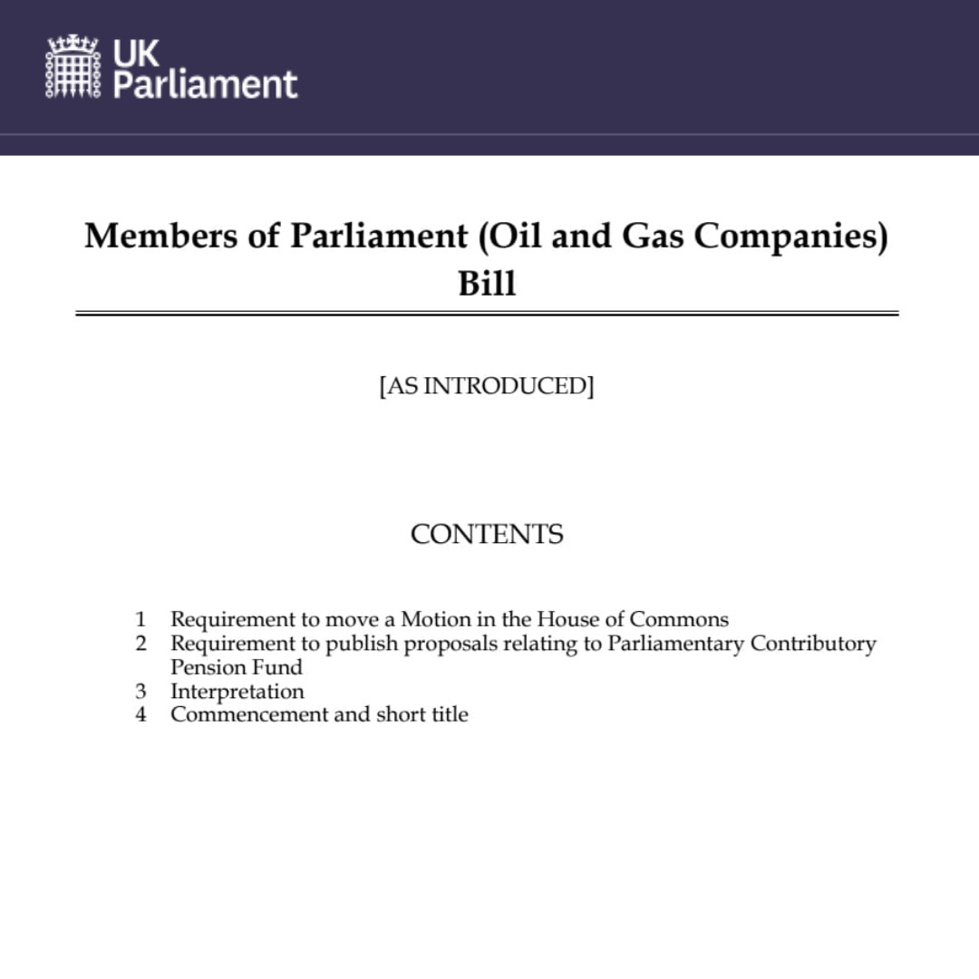 This Friday I'm bringing a Parliamentary Bill to ban MPs taking a single penny from oil & gas companies. These firms have driven up your energy bills and brought us to the edge of climate catastrophe. Yet some MPs have pocketed vast sums of money from them. It must be stopped.