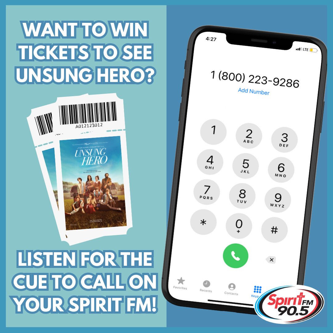 This is your reminder that you can win tickets to see for KING & COUNTRY's new movie, @unsungheromovie, on The Spirit FM Morning Show and The Way Home this week! Be sure to listen for the cue to call! 📲 #LiveWithSpirit #UnsungHeroMovie #ForKingAndCountry