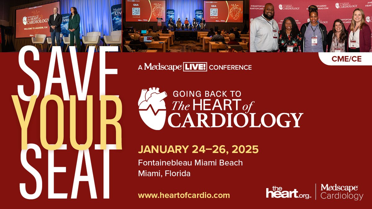 New Location. New Dates. New Sessions. Join us in Miami for the 5th Annual Going Back to the Heart of Cardiology! Dive deep into the latest advancements in cardiology. Don’t miss out—register now! heartofcardio.com #HeartofCardio