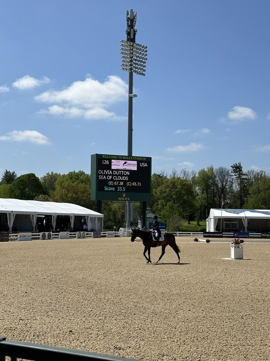 What a beautiful go from @HerringswellStb grad Sea of Clouds in the 4* dressage this morning at the @KyThreeDayEvent!
