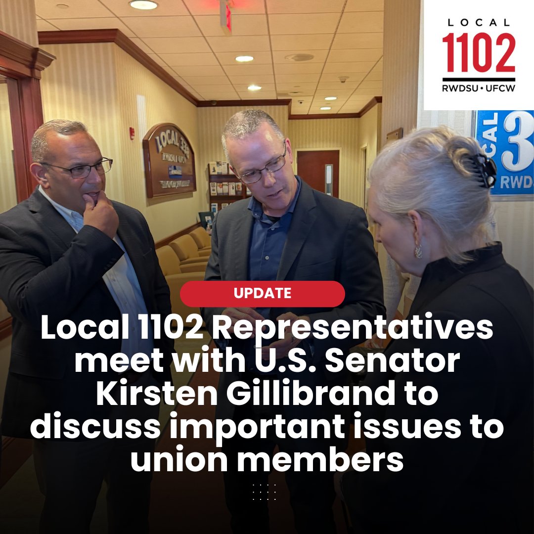 Local 1102 Representatives, Jack Caffey and Dave Mertz, meet with U.S. Senator Kirsten Gillibrand to discuss important issues to union members. Together we make a difference. #1U