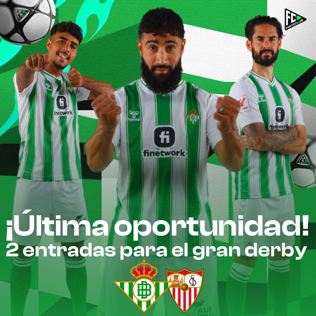 🚨 ¡Ùltima oportunidad! 🚨

Enhorabuena a <a href="/Maribelfanky/">Maribeluky💚</a> que ha ganado los 2 lugares VIP por Real Betis- Sevilla FC.

El Fanzclub le ofrece 2 plazas más para asistir el Gran Derby 🎟️

Para ganar las 2 entradas:
1️⃣ Like y RT la publicación
2️⃣ Inscríbete en el Fanzclub ⬇️