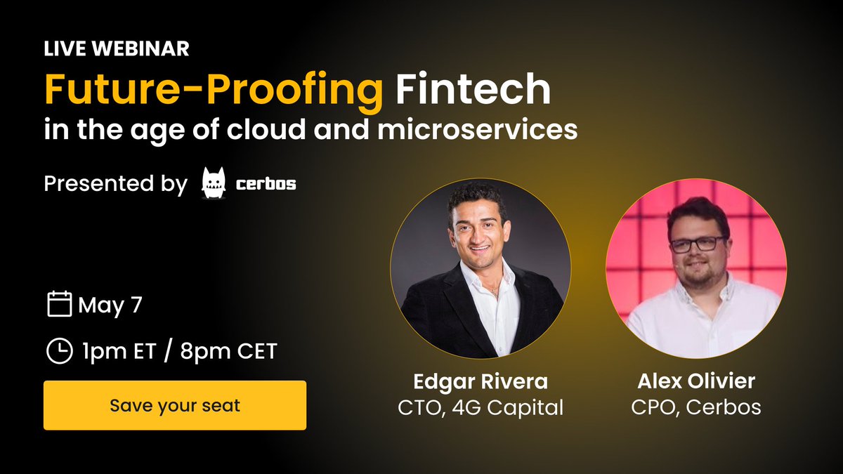 4G Capital saved over 💰 $260k💰 by modernizing their #softwarearchitecture and #authorization strategy. Hear from #CTO Edgar Rivera on how other #fintech businesses can do the same. Register to get reminders and a recording! hubs.ly/Q02v2ZjF0
#cerbos #webinar