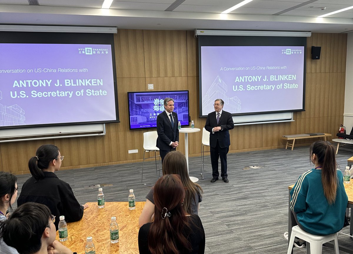 Sec Blinken visited students at NYU’s Shanghai campus today. He said educational exchanges are “the best way to make sure that we start by hopefully understanding one another & that's a really important thing to make sure that we avoid miscommunications, misperceptions.”