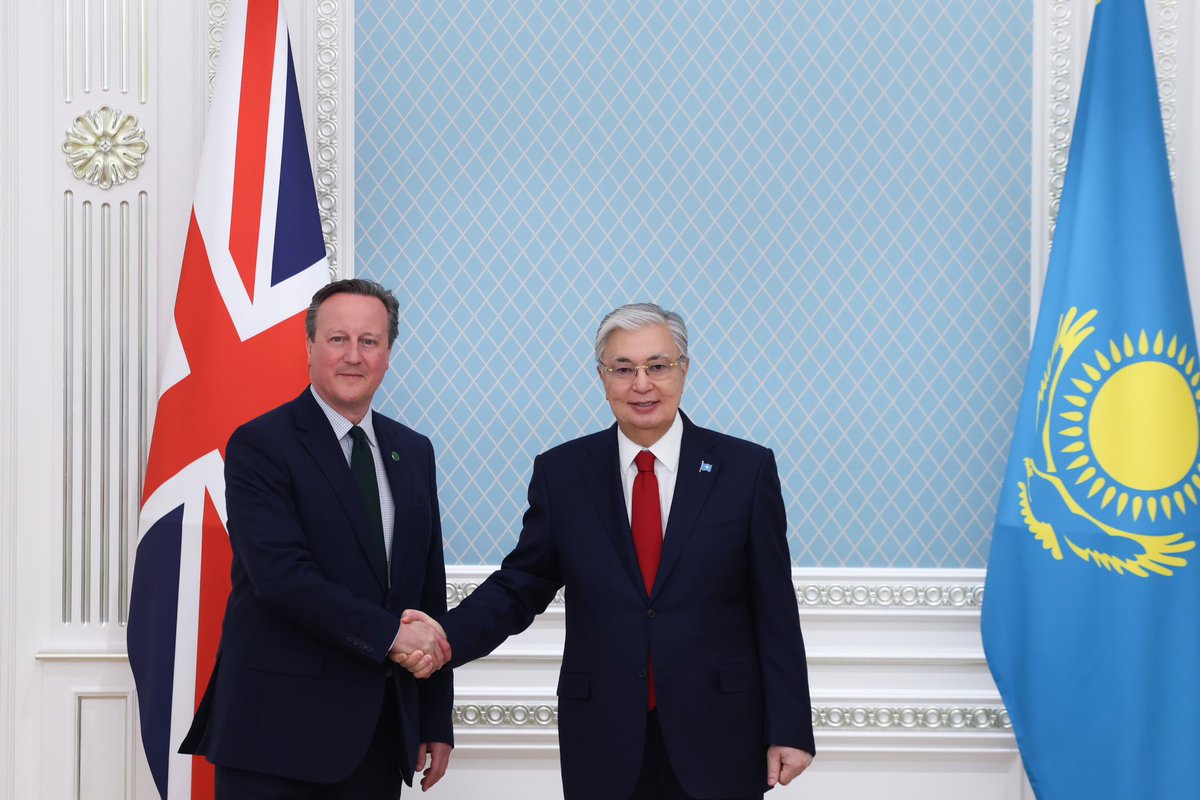 David_Cameron's tweet photo. When I visited Kazakhstan as PM 11 years ago, we agreed our first strategic partnership. 

Today we’ve agreed to do even more, with a new Cooperation Agreement across education, trade and climate action. 

Көп рақмет, Қазақстан! https://t.co/Z2GrBtPxQn