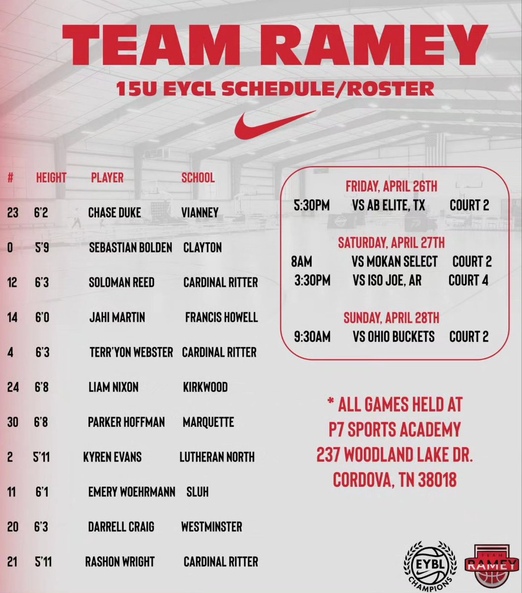 Team Ramey Nike EYCL 15u, 16u, & 17u teams heads to Memphis this weekend for @NikeEYB session 1. Let's get to work. #rameyaaufamily