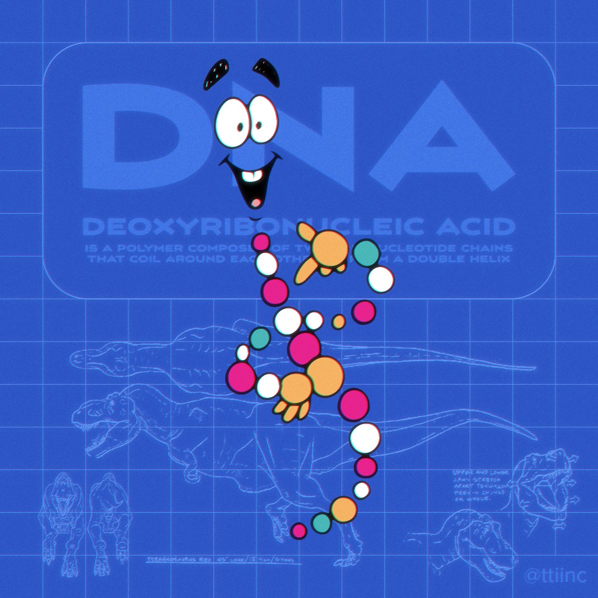 It's #DNADay! This day celebrates the completion of the Human Genome Project and the discovery of the double helix structure of DNA... and dinosaurs. 🧬🦖🦕 #dna #jurassicpark #mrdna #trex #dinosaurs #doublehelix #humangenomeproject #genetics #art #biology #science #genes