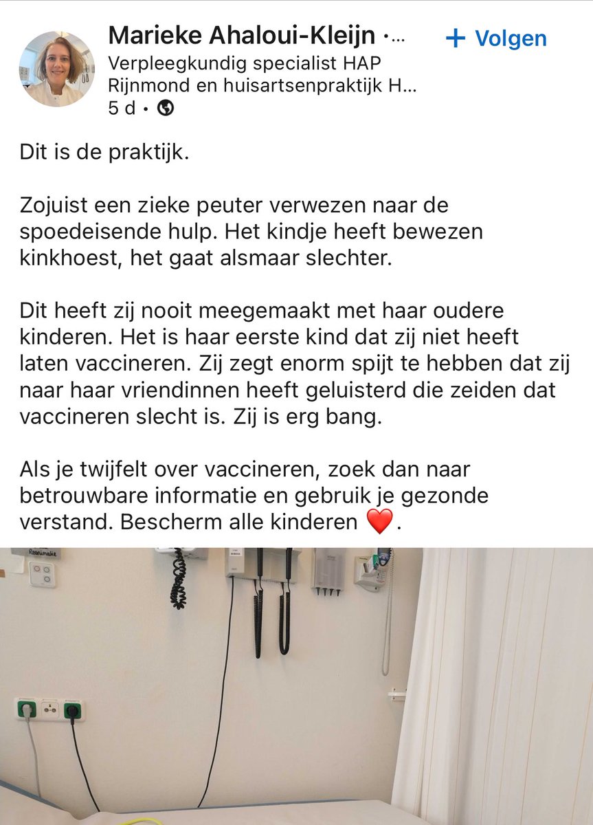 Als je hier aan bijgedragen hebt door onjuiste informatie over #vaccineren door te klepperen, hoe goed slaap je dan nog s’nachts? #kinkhoest #peuter #SEH #desinformatie