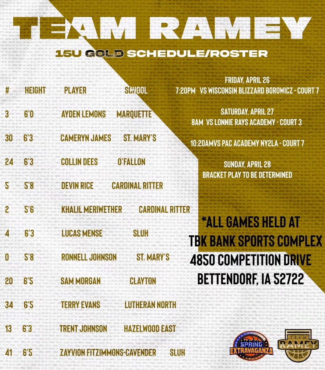 Team Ramey Gold Independent 15u, 16u & 17u teams head to Iowa this weekend to play in @ny2lasports Spring Extravaganza tournament. Incredible field & competition. Let's gooo #rameyaaufamily