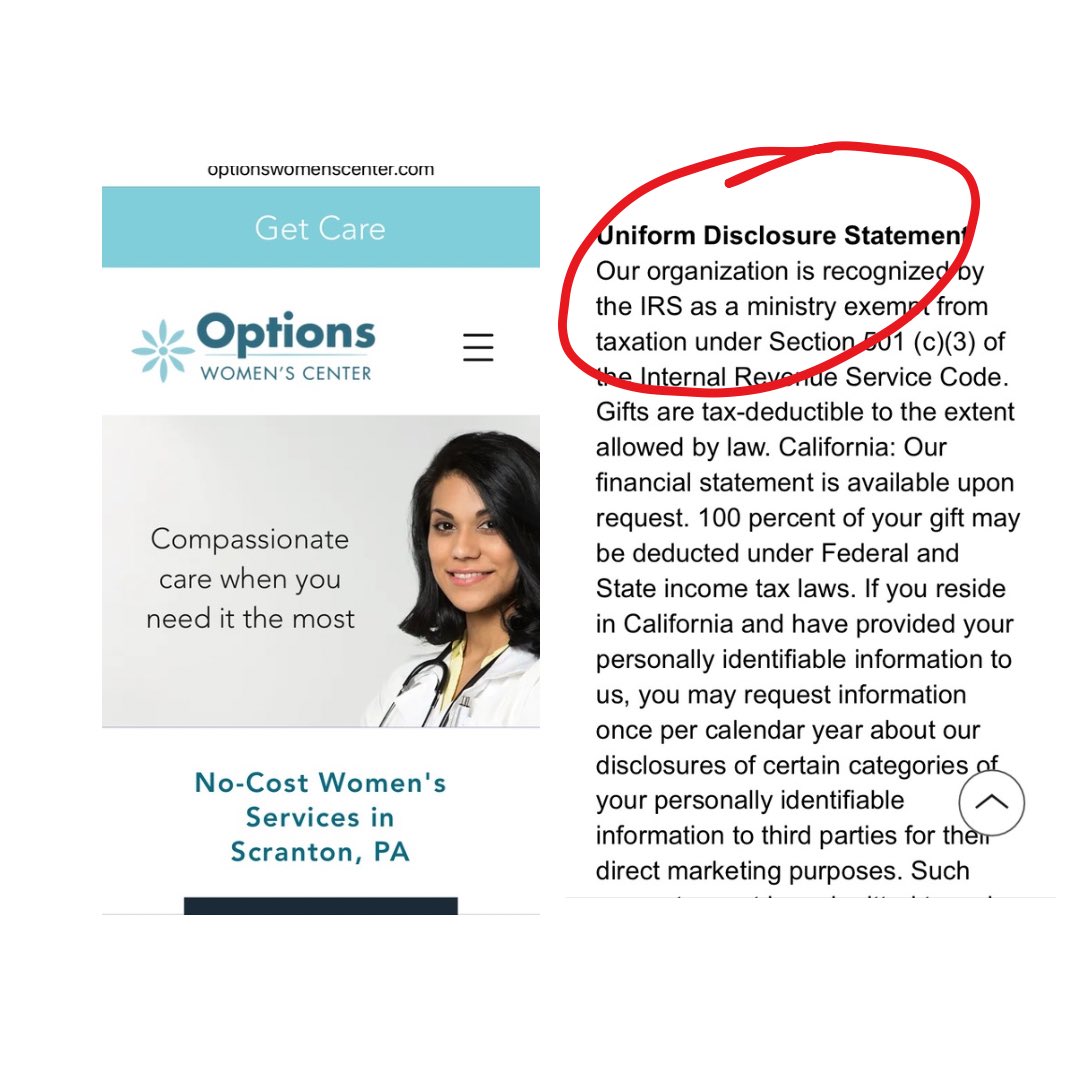 Question: What kind of website might have a photo of a doctor on the homepage but “recognized by the IRS as a ministry” on a page you may never see?