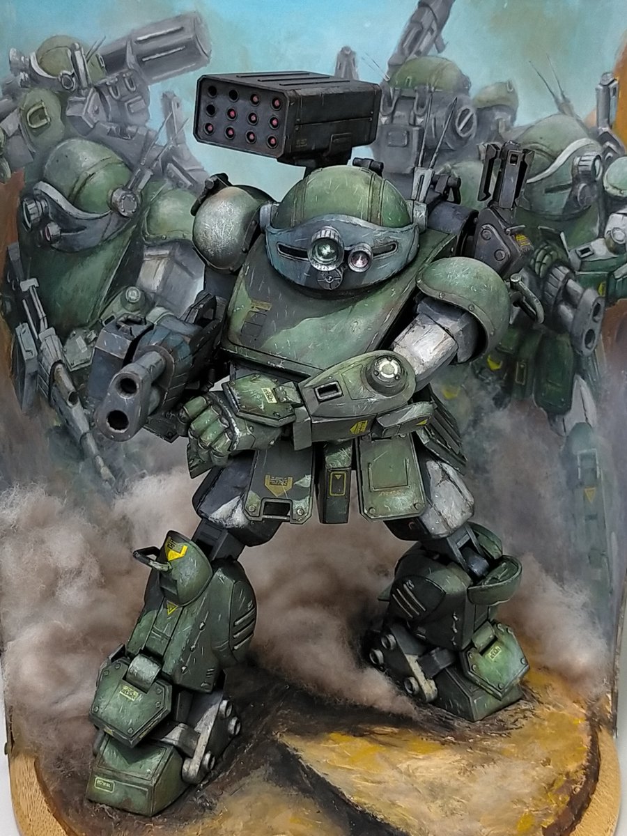 ufjmFR0BF7t5Jq7's tweet image. 先程のＨＪオラタコ選手権でのツイートが著作権に引っかかるようなので削除しました。コメントを頂いた皆様誠に申し訳ございません。

改めて審査員特別賞大河原邦男賞をいただきました、天神英貴先生の描かれたイラストを参考にした1/20スコープドッグです。
#オラタコ
#ボトムズ 
#ホビージャパン