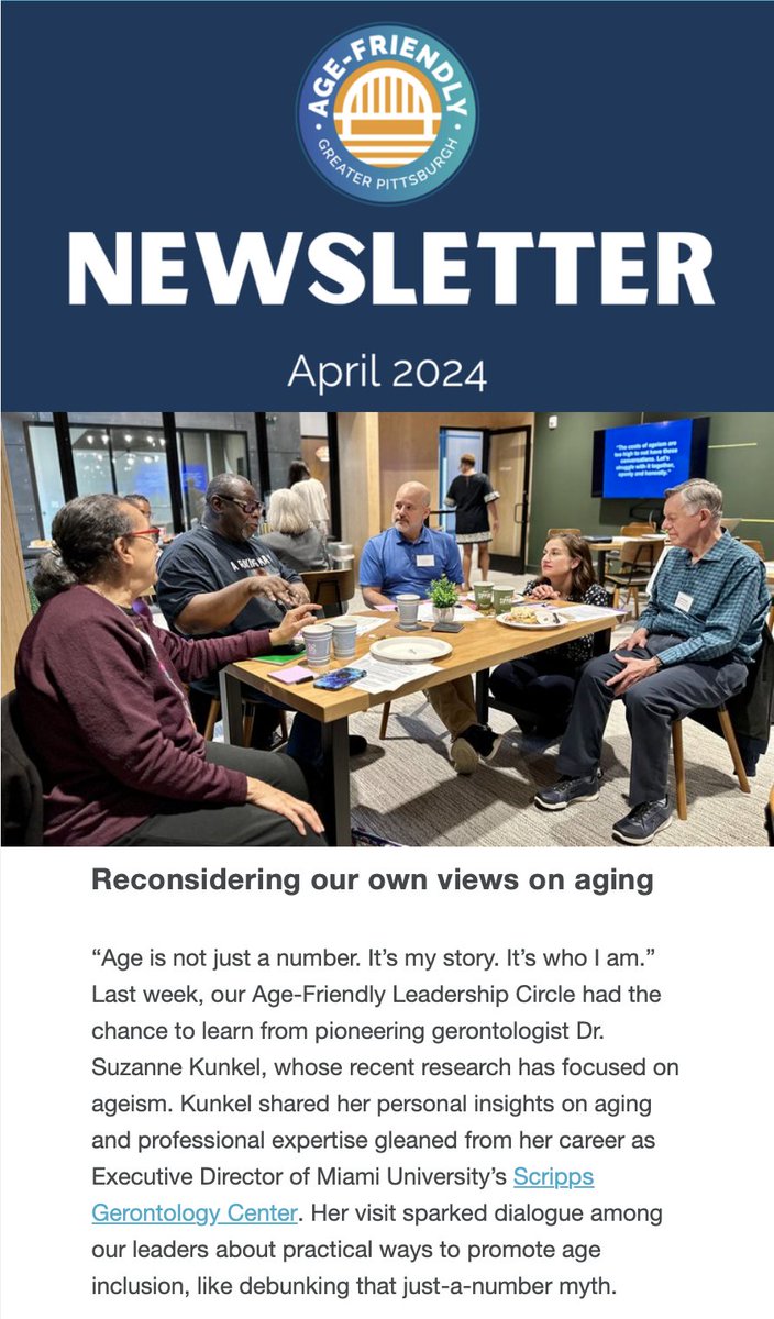 Our April newsletter is out now with stories on: -#AgeFriendly Leadership Circle and Suzanne Kunkel of @ScrippsAging -Healthy Home Lab's @HUDgov grant -3rd 'Better Together' in Duquesne -a teaser of #OlderAmericansMonth (@ACLgov) in May! read more here: tinyurl.com/AFGPNewsApril24