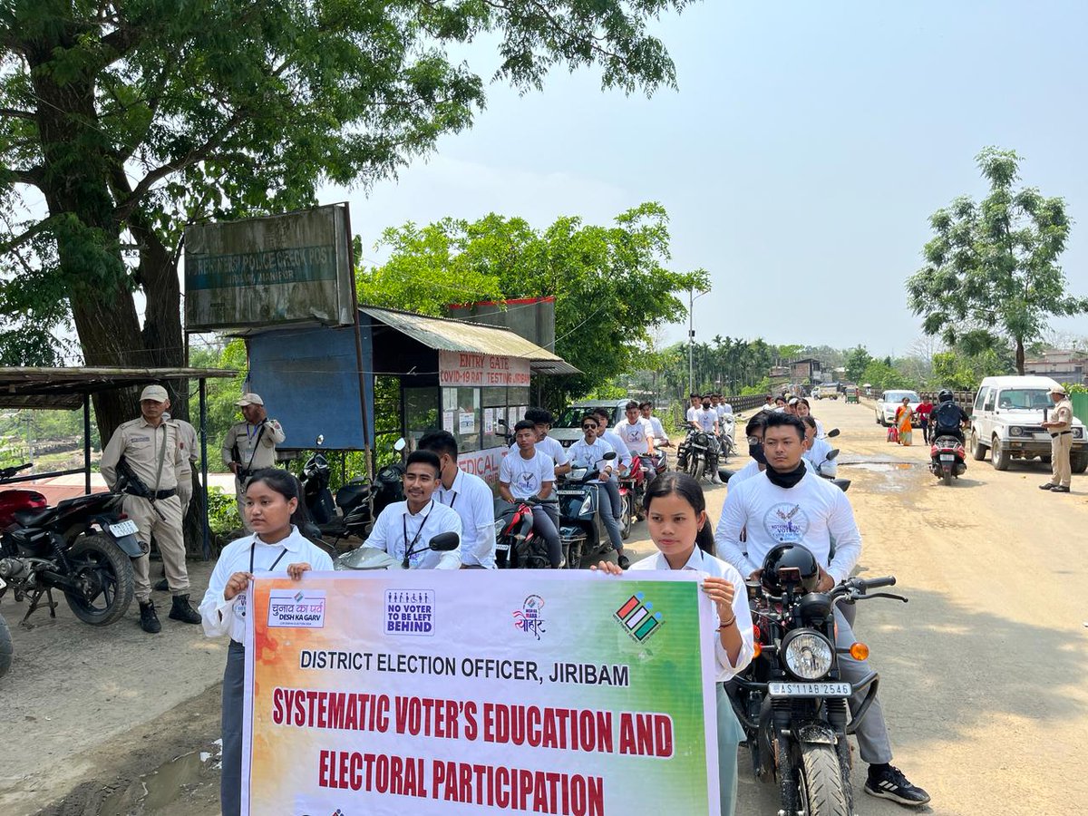 DEOjiribam's tweet photo. @DEOjiribam a bike rally with the participation of around 40 students from  Jiri college was organised to spread awarenes and increase informed participation of voters in every nook &amp; corner of Jiribam #ceomanipur #ECISVEEP https://t.co/dYUW5TTf0X