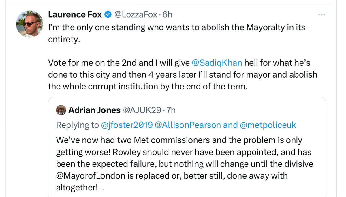 Anyone seen any evidence that #Looza Fox wanted to abolish the role of #MayorOfLondon before he stuffed up his application to be a candidate?

#SourGrapes #BadLoser #Sulk #Sook