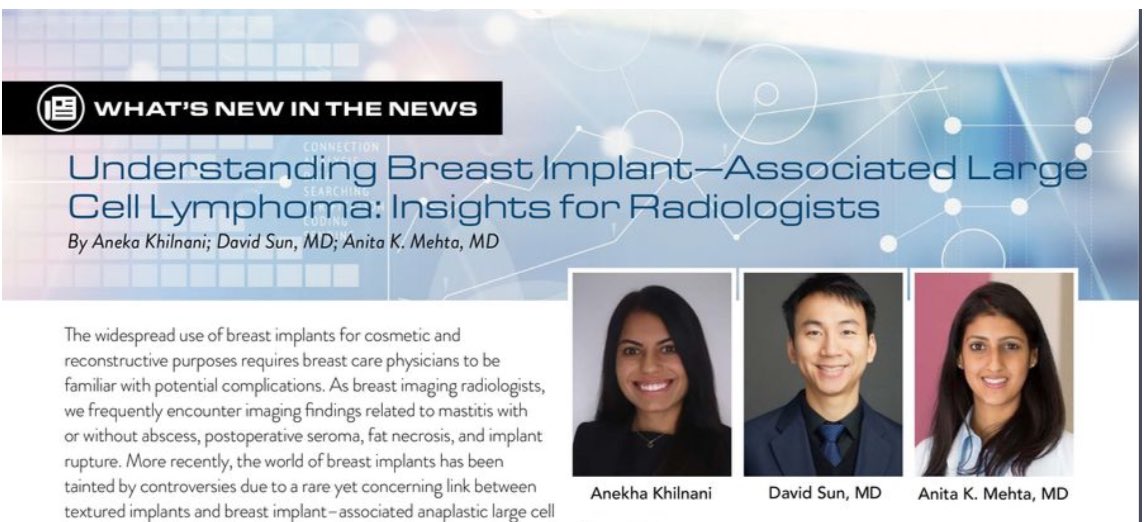 In the Winter edition of @BreastImaging Newsletter, read more on BIA-LCL by Dr. Mehta et al  highlighting nuances of this current hot topic in @BreastImaging

Read it in full 👉🏻 bit.ly/3wa9YHR