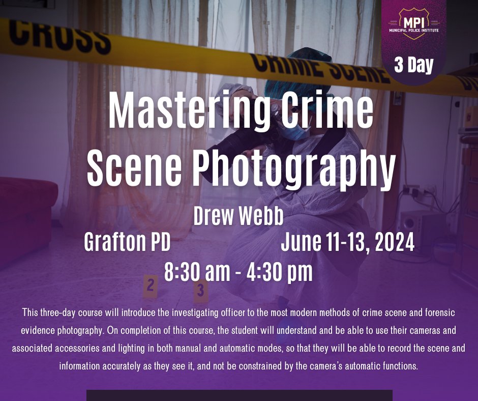 Mastering Crime Scene Photography 
Click the link below to read more!
mpitraining.com/events/masteri…
#police #policetraining #lawenforcement #lawenforcementtraining #massachusetts #mpi #leadership #crimescene #photography