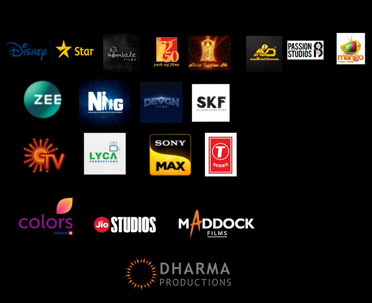 Here Is The Some Movie Production Houses Are Deal With TV Channels 

#DisneyStar - #HombaleFilms
#YRF #BalajiTeleFilms
#MangoMassMedia #AashirvadCinemas
#PassionStudios
#Zee - #NHG #DevganFilms #SKF
#SunTV - #LycaProductions
#SonyTV - #TSeries