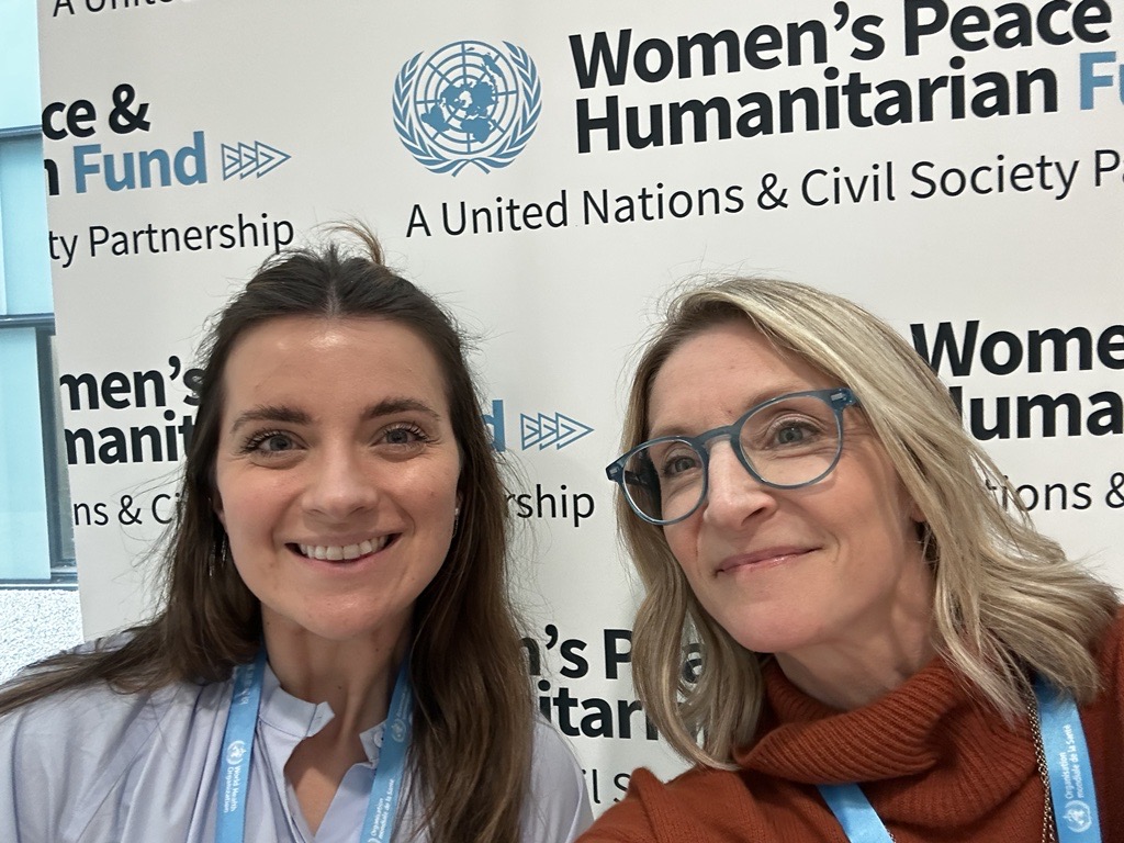 📸 ICAN team members @HelenaGron & Kendahl Tyburski in Geneva, with @wphfund & INGO partners @InclusivePeace, @CRbuildpeace, @GPPAC, @Cordaid, @WILPF, @Peace_Women, @WeAreNIMD 🕊️ #WomenBuildPeace #InvestInWomen #SheBuildsPeace