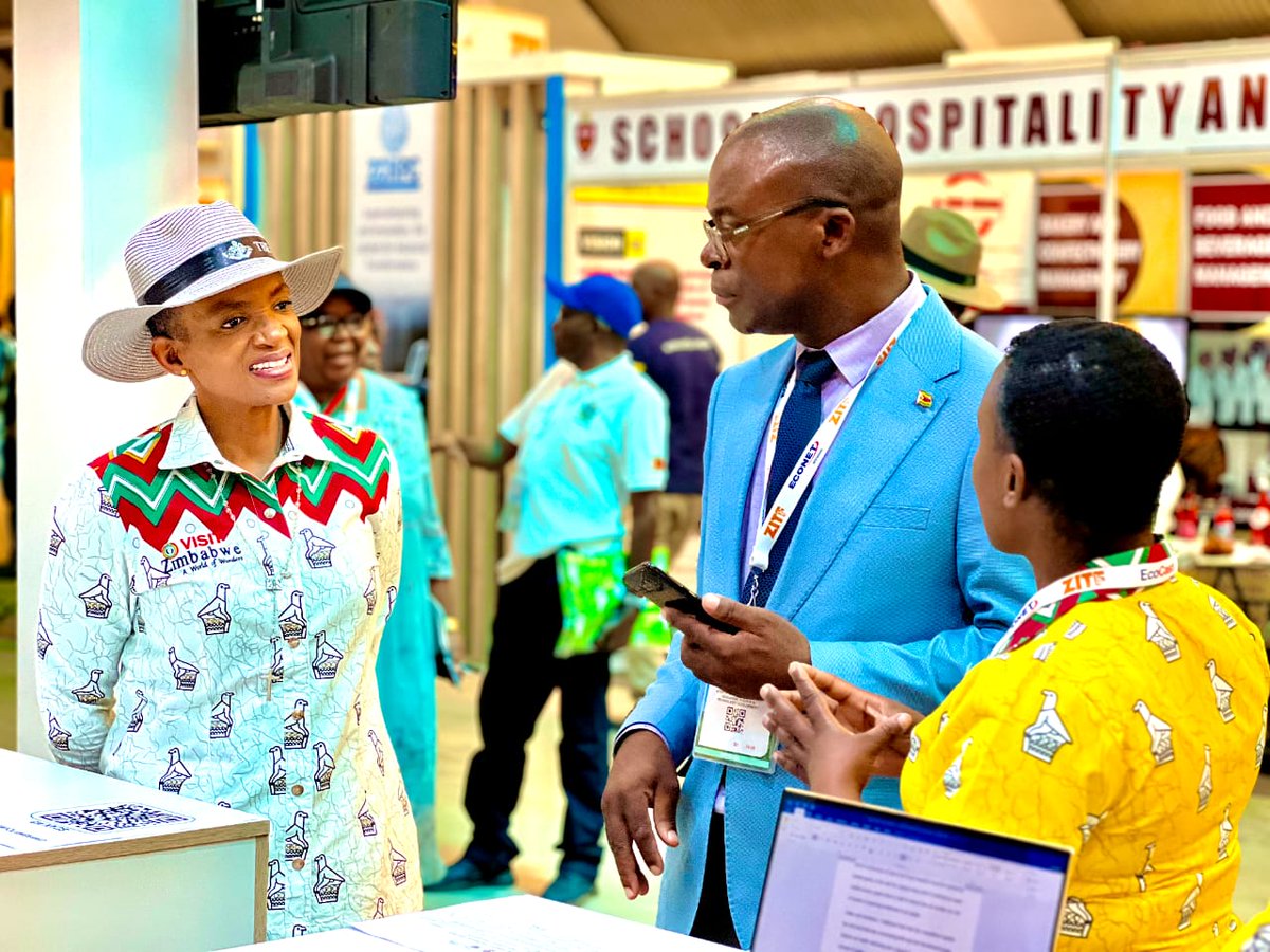 The National Fabric surely has been drawing the crowd to the Zimbabwe Tourism stand today at the #ZITF 2024. The Minister <a href="/MOTHI_ZIMBABWE/">Min of Tourism and Hospitality Industry Zimbabwe</a> Hon <a href="/BarbaraRwodzi/">Barbara Rwodzi</a> &amp; her <a href="/DepMinMOTHI/">Deputy Minister Tourism and Hospitality Industry</a> Hon Tongai Mnangagwa took various visitors around which included