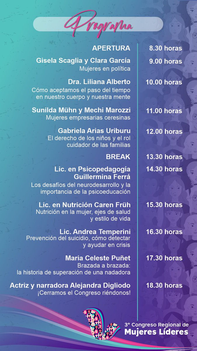 gobceres's tweet photo. ¿Ya viste el programa del 3° Congreso Regional de Mujeres Líderes? Bajo el slogan “Mujeres que inspiran”, nos volvemos a encontrar para disfrutar de una jornada única 💜

Toda la info en esta placa 💪 https://t.co/2nbJzluqc6