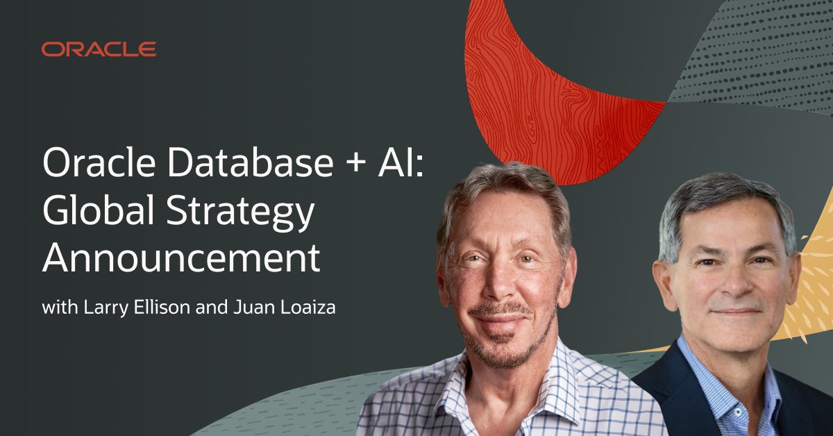 Join Larry Ellison and Juan Loazia to learn how Oracle Database is bringing the future of data and #AI to developers and enterprises today. Register now: social.ora.cl/6018bQ67I
