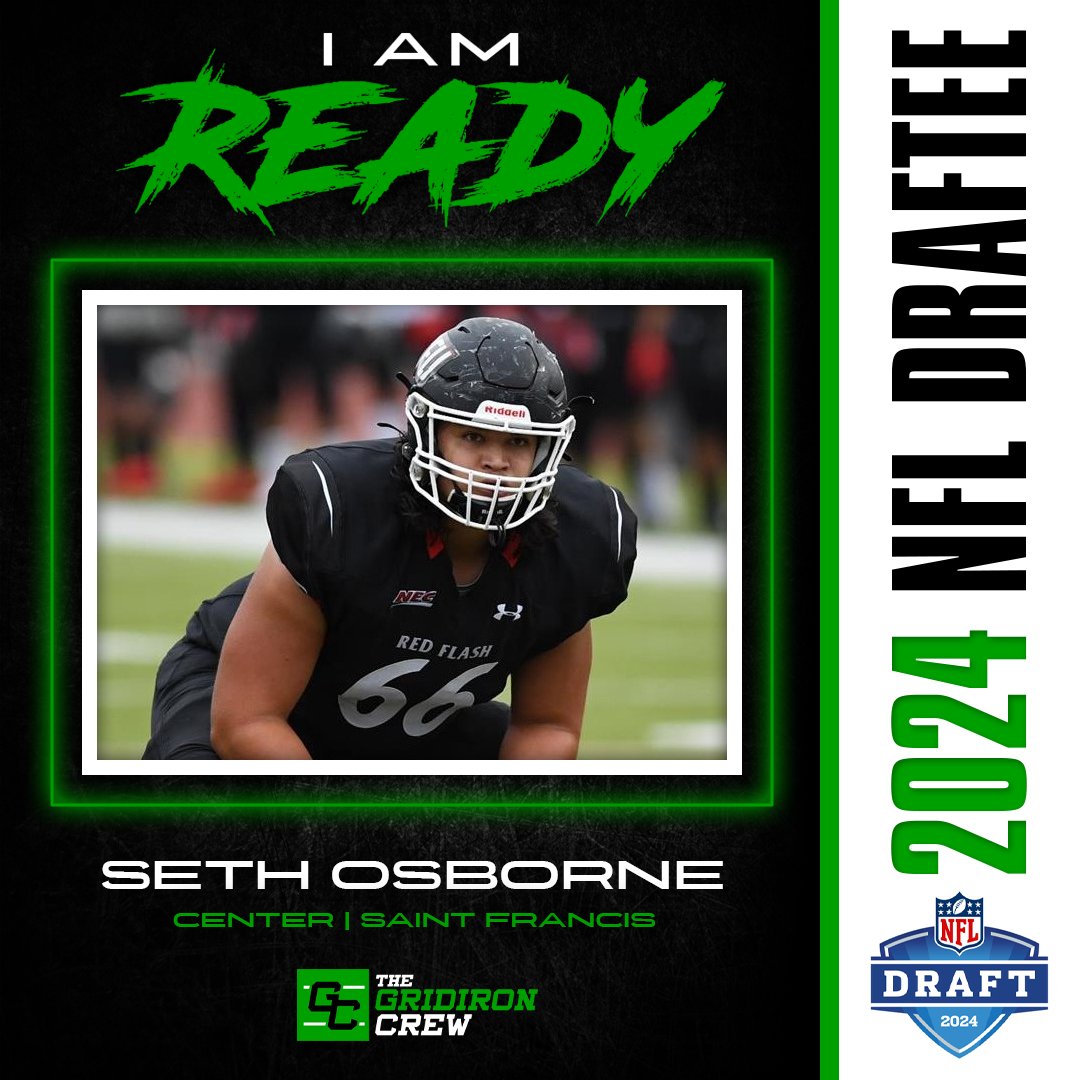 The 2024 NFL Draft is now 8 hours away! The Gridiron Crew is ready. The 6’4 315lb former Saint Francis Flash Center is ready. Let’s find out what lucky team strikes gold with Seth. #thegridironcrew #nfldraft2024📈 #NFL thegridironcrew.com/player/Seth-Os…