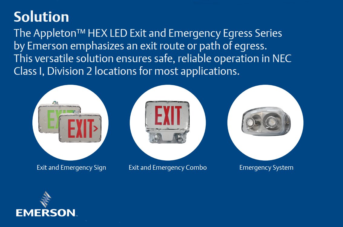 AppletonEC's tweet image. Appleton™ HEX Series LED Hazardous Location Exit and Emergency includes Exit and Emergency Signs, Exit and Emergency systems units. The self-diagnostic feature performs biannual and annual tests to ensure reliable operation.  Learn more: tinyurl.com/y2r74s8r