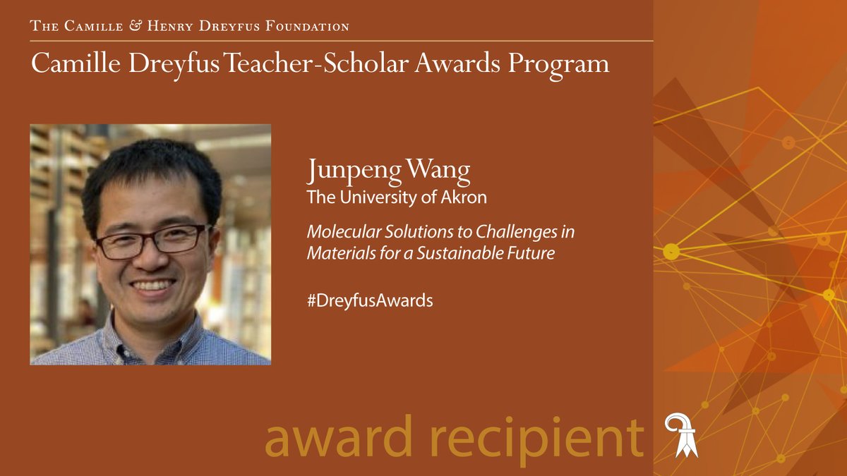 dreyfusfndn's tweet photo. Congratulations to Dr. Junpeng Wang (@JPChem1), @uakron, for being named a 2024 Camille Dreyfus Teacher-Scholar! @UAkron_Engr #DreyfusAwards https://t.co/TbjtpD8frB