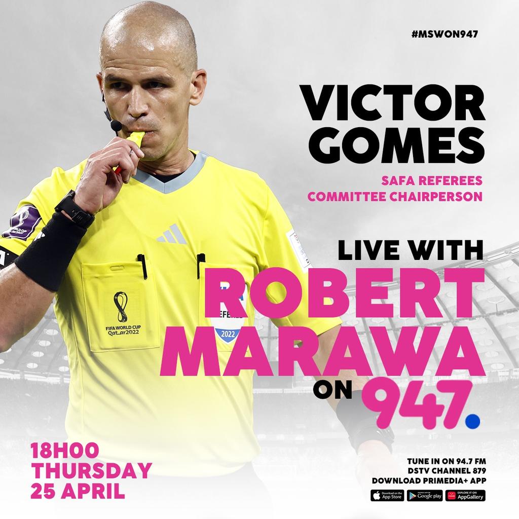 Tackling a multitude of refereeing issues, changes to the Laws of the Game,VAR & so much more!! He's back in the country & he's LIVE in STUDIO on #MSWOn947 SAFA Referees Committee Chairperson & VP of CAF Referees Committee 📲 060 708 0484 @947 @VumaFM @RISEfm943 @SowetanLIVE