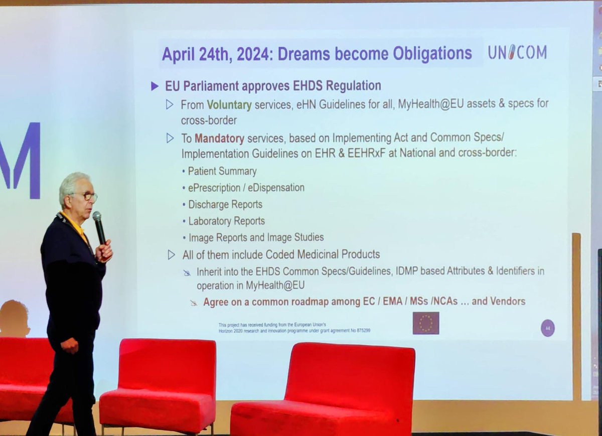 When dreams come true 🌈, they become obligations 👮
Marcello Melgara emphasizing why the #idmp time is now ⏰ during the UNICOM consortium day.
The UNICOM final conference continues tomorrow with an open community day. Follow us!

#eprescription #interoperability #ehds
