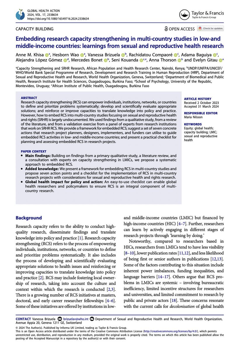 Research-capacity strengthening is an important part of prioritizing problems & translating knowledge into action. A new #framework and checklist explores how to embed #RCS in multi-country studies in LMICS: bit.ly/49IUmsP