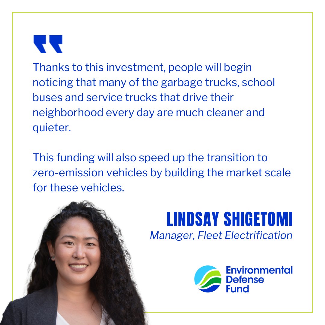 NEW: @EPA announced $932 million in grant funding to support the purchase of zero-emission heavy-duty vehicles and related fueling infrastructure, which will improve air quality for millions of Americans while tackling climate pollution. edf.org/Z66M