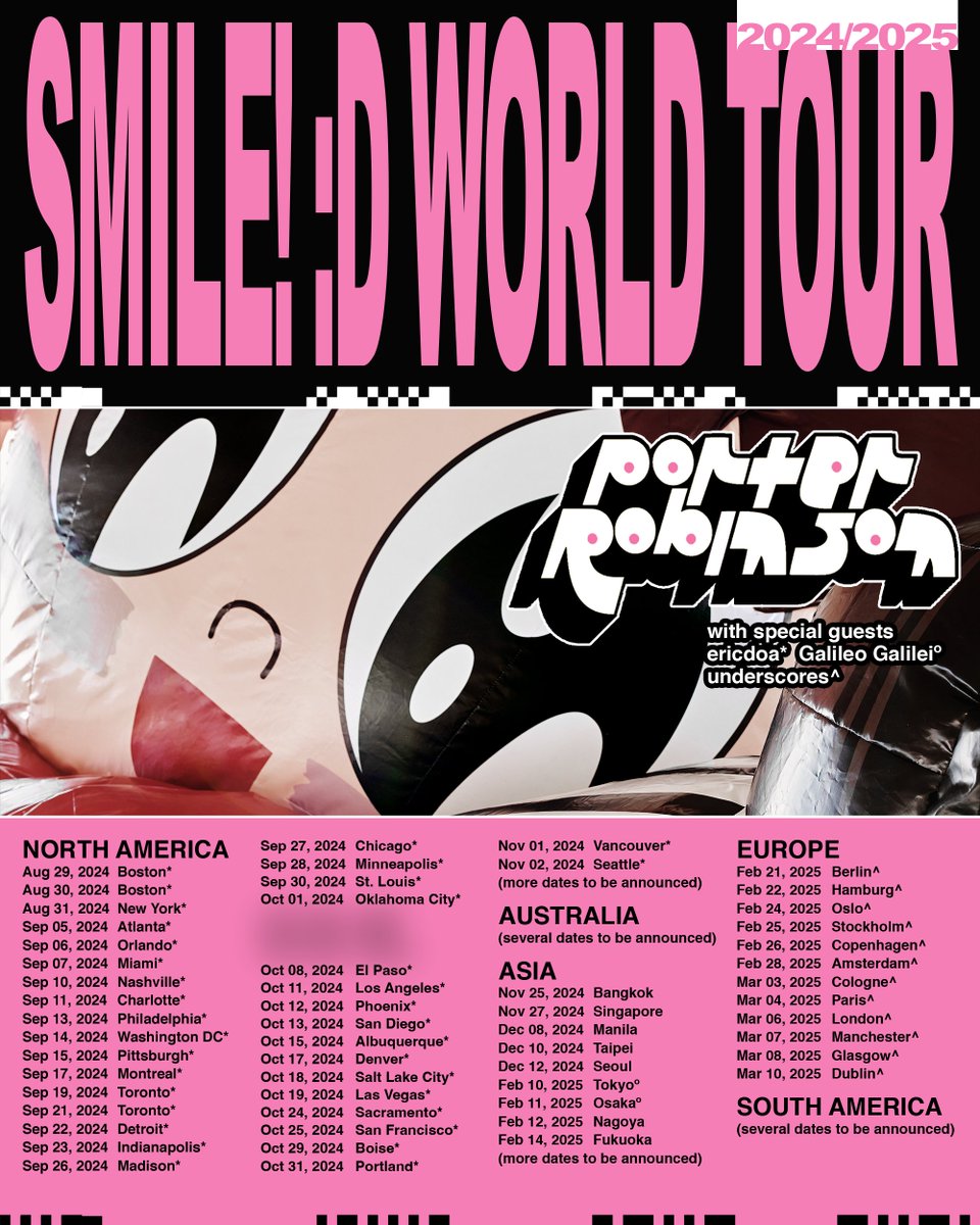 ANNOUNCING THE 'SMILE! :D WORLD TOUR' — MY FIRST EVER WORLD TOUR !! presale starts tuesday, signup: porterrobinson.com