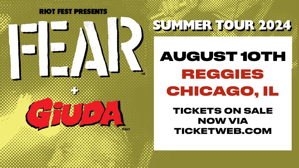 ON SALE NOW! FEAR with GIUDA on August 10 at @reggieslive. 🎟️: bit.ly/REGGIES-FEAR