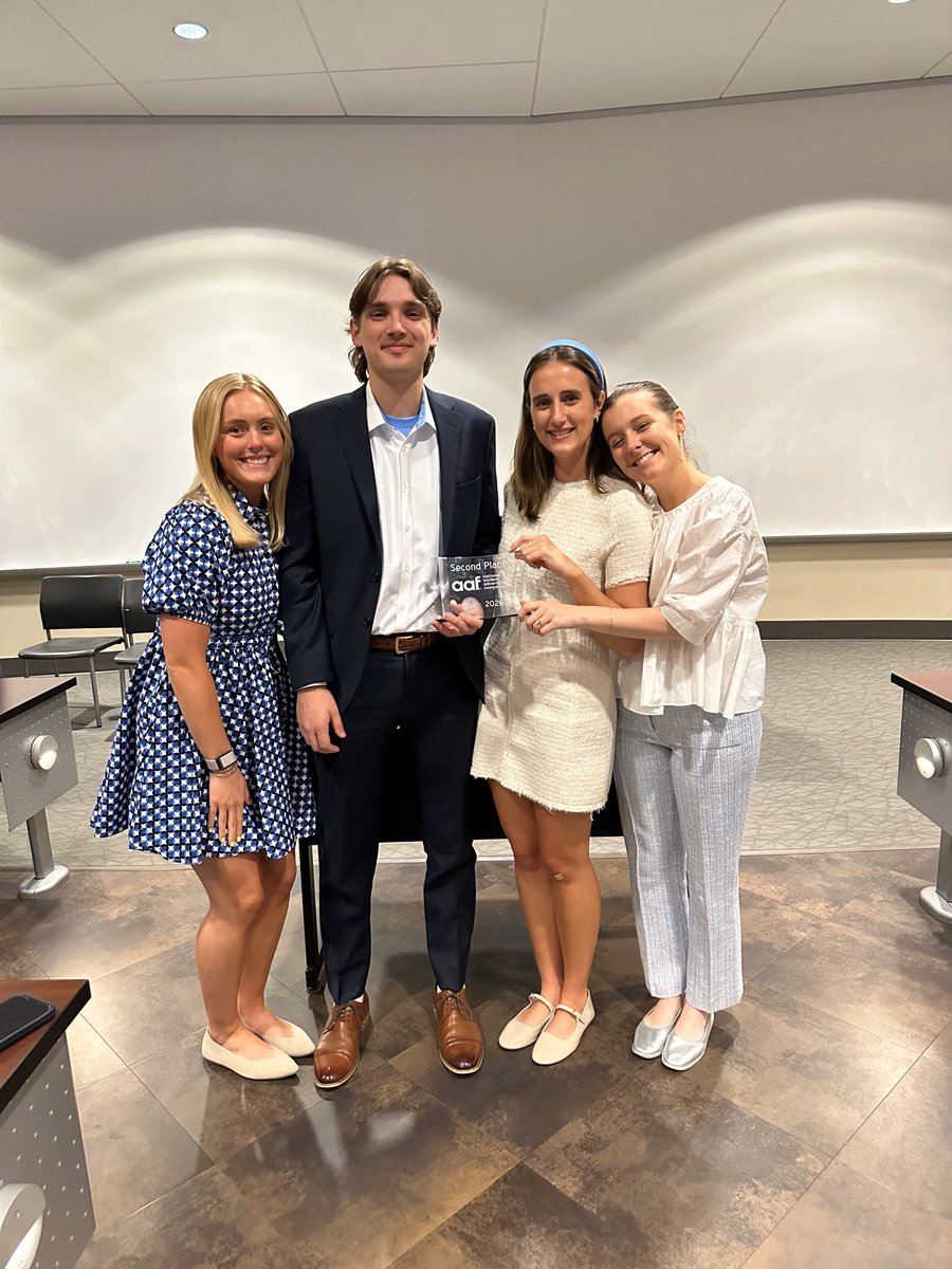 ManshipSchool's tweet photo. Congratulations to our @LSU Digital Advertising Capstone seniors, who won 2nd place in the @aafdistrict7 Competition of the National Student Advertising Competition (NSAC) for their "Cold is Cooler" integrated marketing communication campaign for @tide.

We are PROUD!  #GeauxManship 💜💛
.............
📷 left to right: Presenters Maddie Howell, Brett Hidalgo, Mallory Wise and Emily Groves