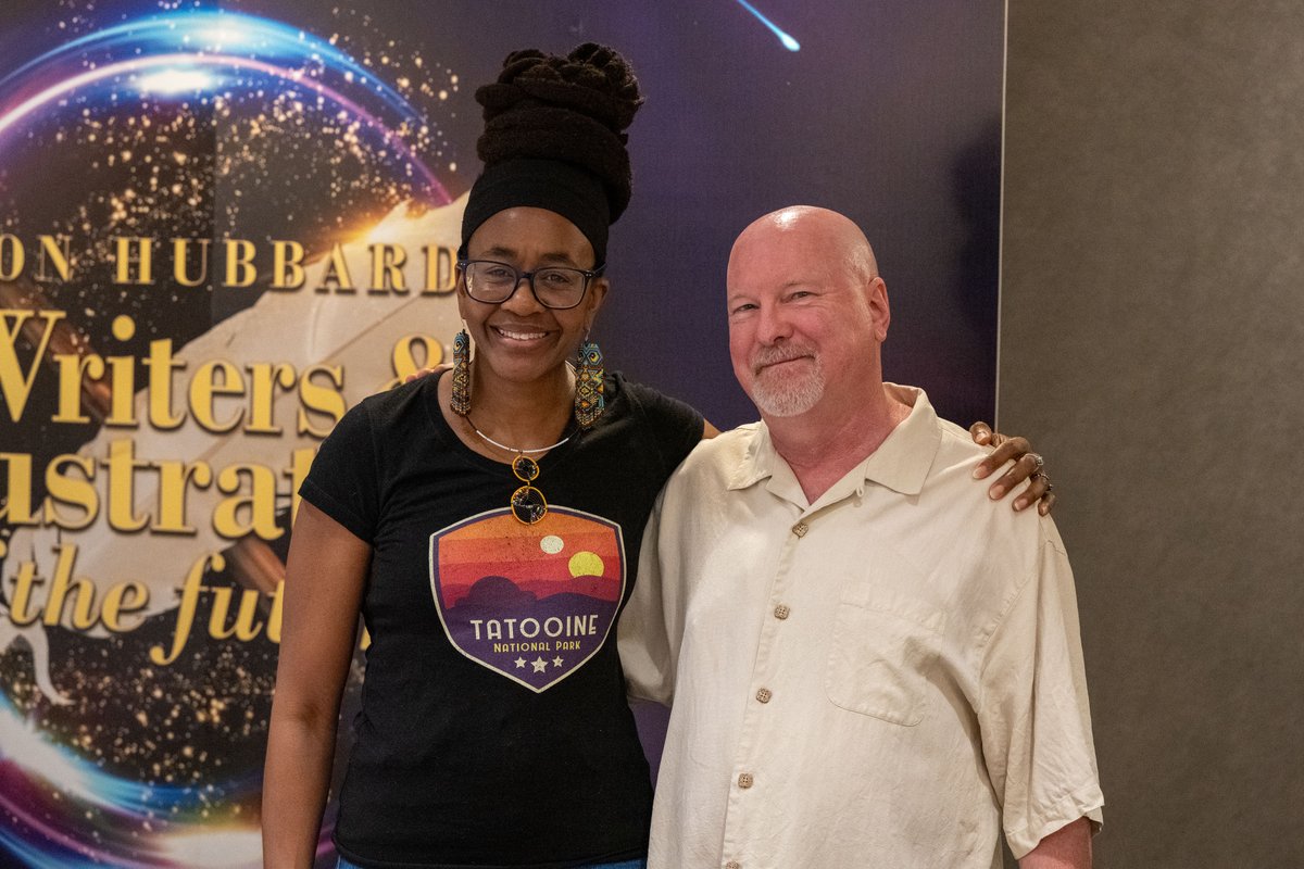 With Nnedi Okorafor at Writers of the Future workshop @WotFContest I presented her with her award when she was just a newbie winner many years ago!
