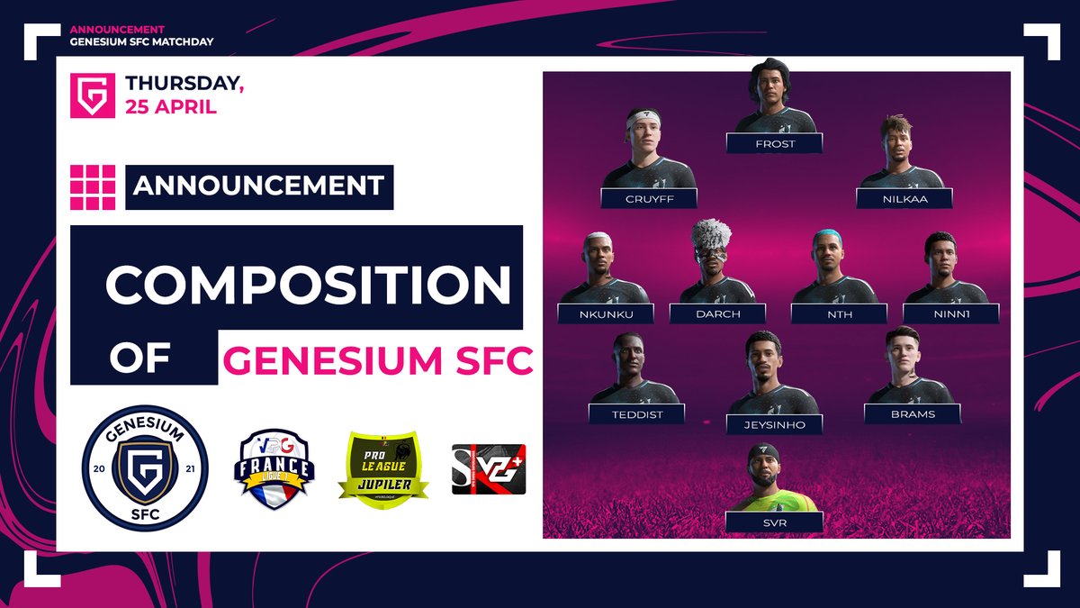 Genesium SFC β½ (@genesiumsfc) on Twitter photo ππππππππ β½οΈ
Vos pronos ce soir ? π
ποΈ 25 Avril
π <a href="/VPGFrance_/">VPG France</a> β’ L1 π«π·
π #Possession
π <a href="/RedRebellionCP/">π΄ Red Rebellion π΄</a>
π <a href="/belgique_vpg/">VPG BELGIQUE π§πͺ</a> β’ Jupiler Pro π§πͺ
π <a href="/MadArmyFC/">Mad Army</a>
π <a href="/SwissVPG/">VPG Switzerland π¨π</a> β’ Super L. π¨π
π @GalacticosByGLX
π <a href="/Pandore_eFoot/">Pandore eFoot</a>
π 3-4-2-1
<a href="/TeamGenesium/">Genesium</a> #WhereItBegins πΎ ππππππππ β½οΈ
Vos pronos ce soir ? π
ποΈ 25 Avril
π <a href="/VPGFrance_/">VPG France</a> β’ L1 π«π·
π #Possession
π <a href="/RedRebellionCP/">π΄ Red Rebellion π΄</a>
π <a href="/belgique_vpg/">VPG BELGIQUE π§πͺ</a> β’ Jupiler Pro π§πͺ
π <a href="/MadArmyFC/">Mad Army</a>
π <a href="/SwissVPG/">VPG Switzerland π¨π</a> β’ Super L. π¨π
π @GalacticosByGLX
π <a href="/Pandore_eFoot/">Pandore eFoot</a>
π 3-4-2-1
<a href="/TeamGenesium/">Genesium</a> #WhereItBegins πΎ