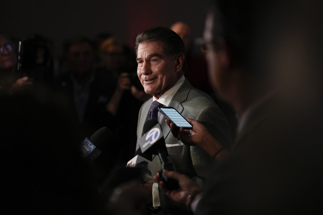 Republican Senate candidate and former baseball great Steve Garvey holds a rare press conference to respond to college campus protests, which he likens to terrorism. 'I believe there is free speech. But I also believe that demonstrations that disrupt the business, the natural