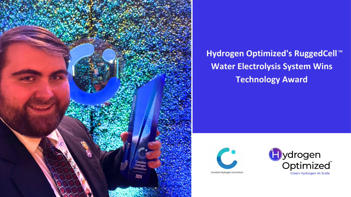h_optimized's tweet image. Hydrogen innovative Optimized’s RuggedCell™ water electrolysis technology won top honours at the Canadian Hydrogen Convention Awards last night.

Visit: hydrogenoptimized.com/ruggedcell-win…

#CHC2024 #canadianhydrogenconvention #greenhydrogen #netzero