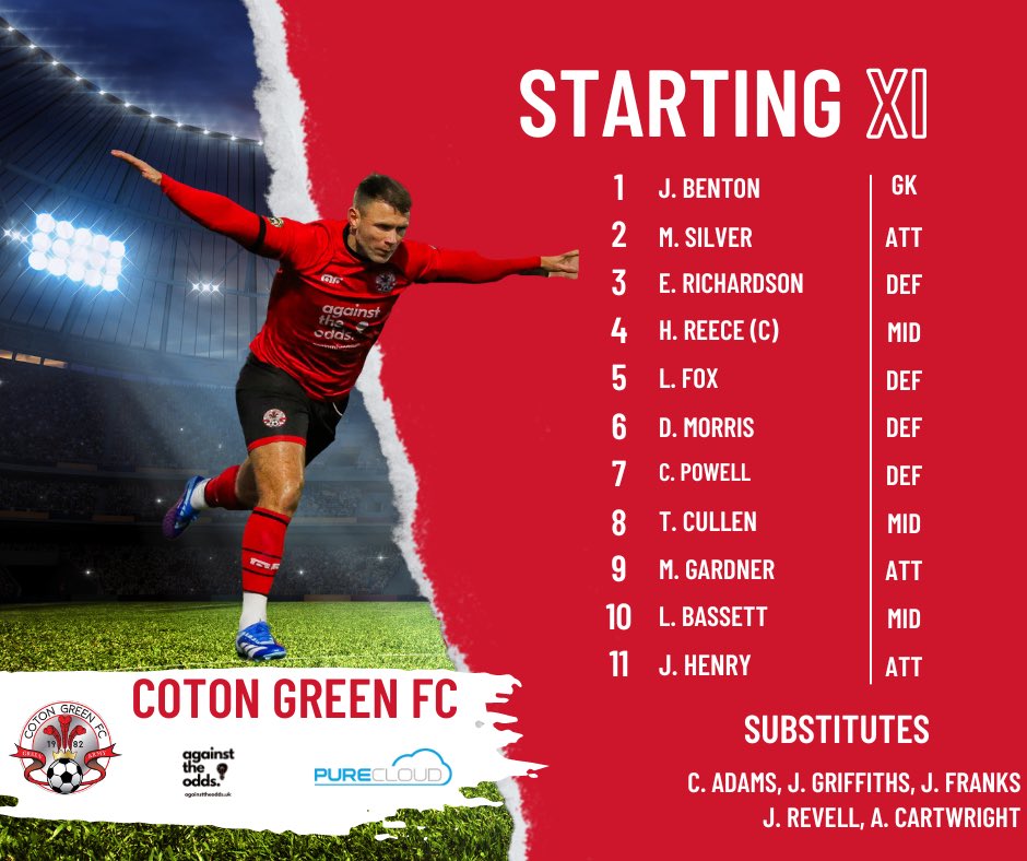 ⚽️ | TEAM NEWS A much changed XI for Coton for our final outing ➡️ Starts for Youth Teamers Luco Bassett & Mason Silver 💪🏻 Jack Henry in up top ©️ Harry Reece returns as Captain 🔴⚫️🟢 #GreenArmy