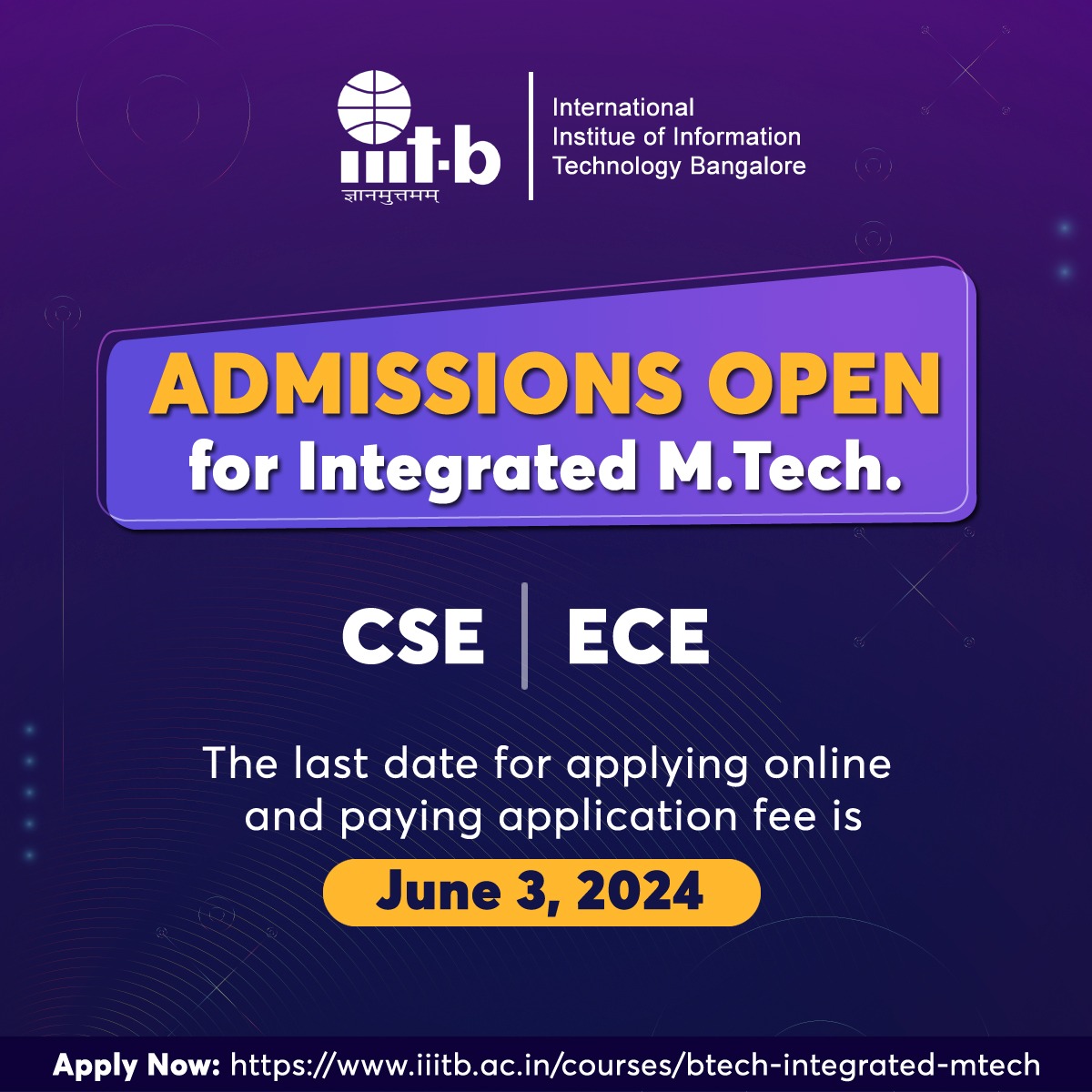 #AdmissionsOpen for the Integrated M.Tech. programme Apply Now: iiitb.ac.in/courses/btech-… #IIITB #IIITBangalore #AdmissionsOpen